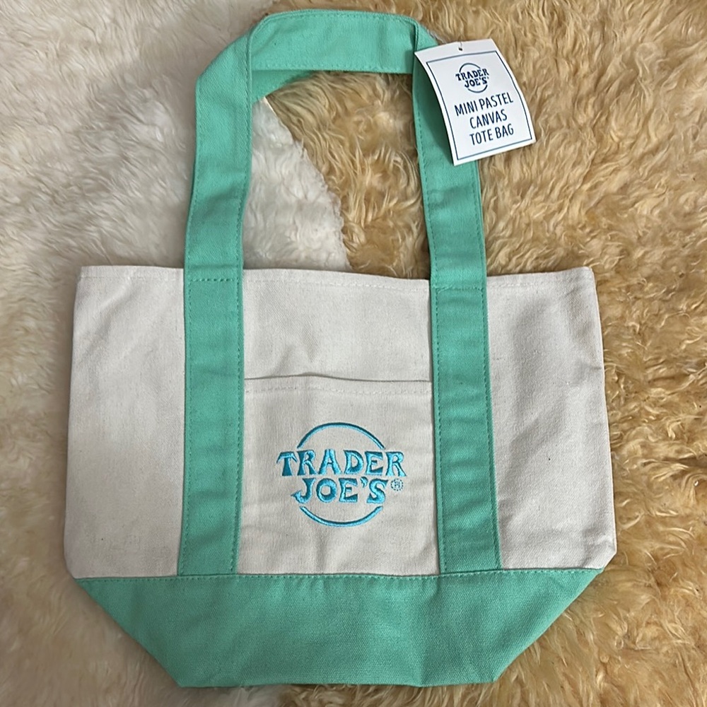 Trader Joe’s Green and Cream Mini Tote Bag